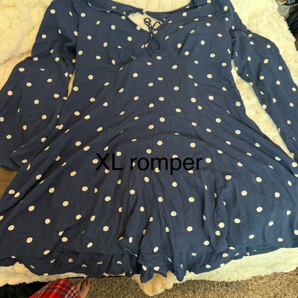 American Eagle Outfitters Blue Polka Dot Romper